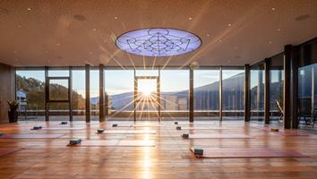 Yoga mats in the seminar room at sunset