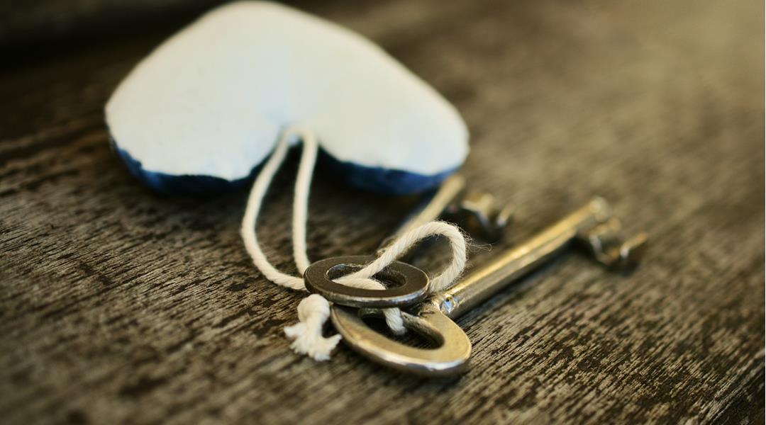 Keys with a heart-shaped keychain