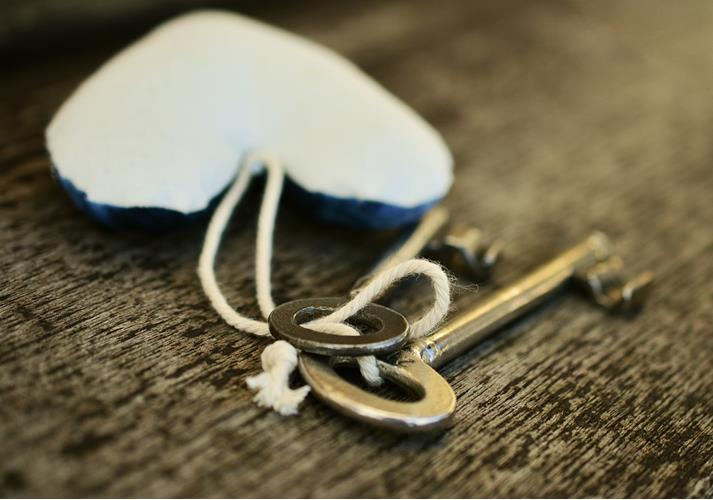 Keys with a heart-shaped keychain