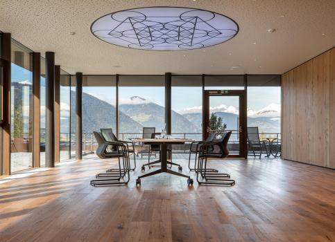 The seminar room with a mountain view