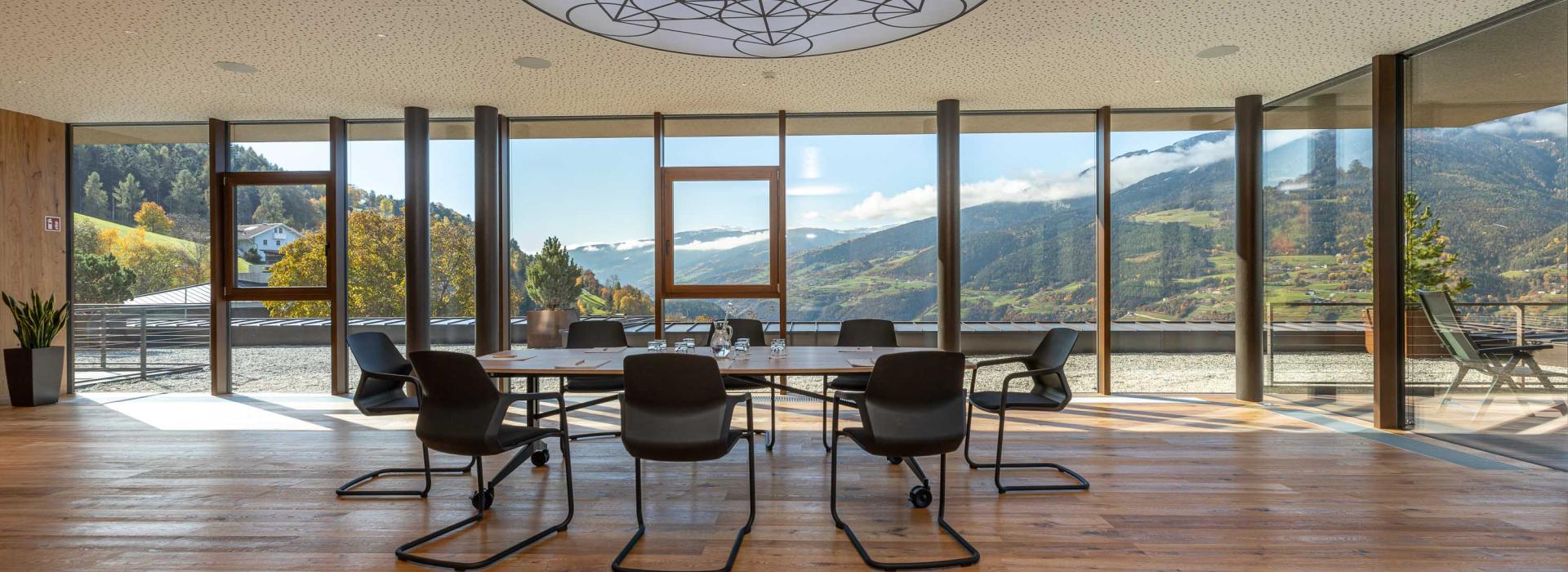 The seminar room with a mountain view