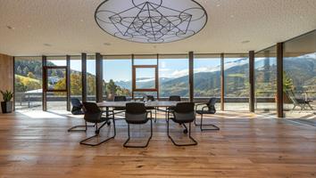 The seminar room with a mountain view